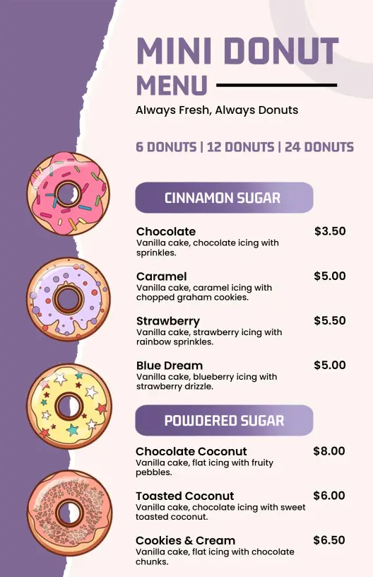 Purple Pastel Mini Donut Menu Template