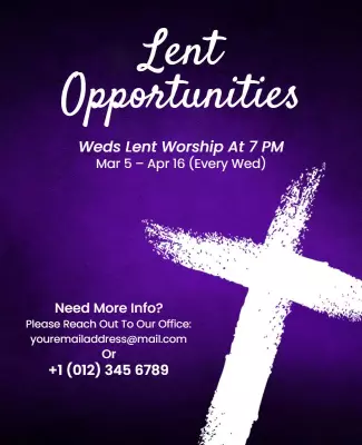 Purple Religious Lent Worship Opportunities Poster Template
