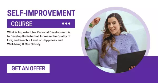 Purple Self-Improvement Course with Engaging Woman Facebook Ad Template