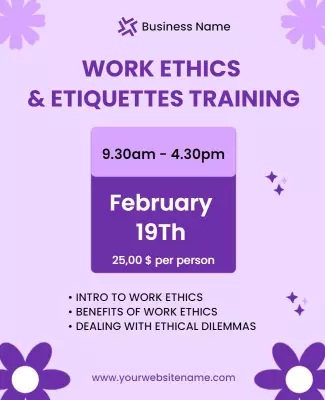 Purple Theme Work Ethics and Etiquettes Training Poster Template