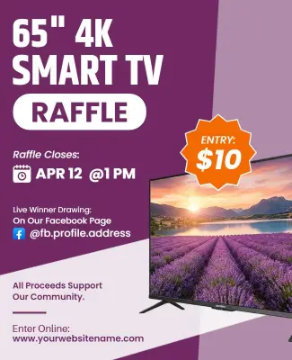 Purple Themed 4k Smart TV Raffle Announcement Flyer Template