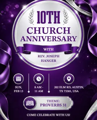 Purple Themed Church Anniversary Flyer Template
