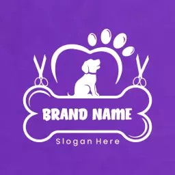 Purple Themed Dog Grooming Services with Cute Dog Logo Template
