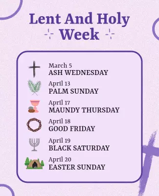 Purple Themed Lent and Holy Week Celebration Schedule Poster Template