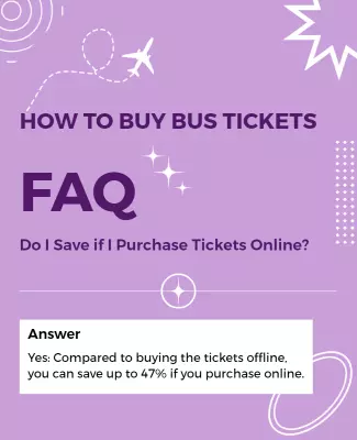 Purple Themed Online Bus Ticket Purchase FAQ Poster Template