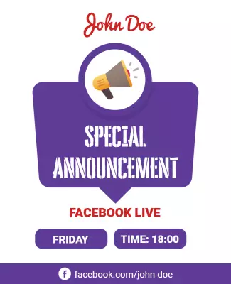Purple Themed Special Announcement Facebook Live Poster Template