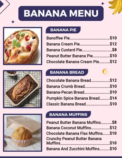 Purple Themed Tempting Banana Baked Goods Menu Template