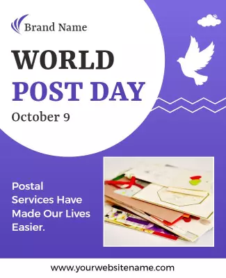 Purple Themed World Post Day Celebration Poster Template