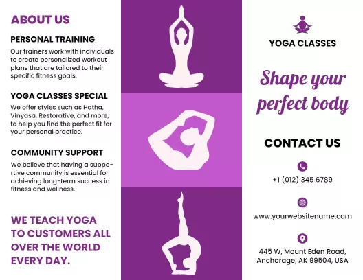 Purple Wellness Yoga Classes Personal Training and Community Support Brochure Template