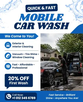 Quick and Fast Mobile Car Wash Service Promotion Flyer Template