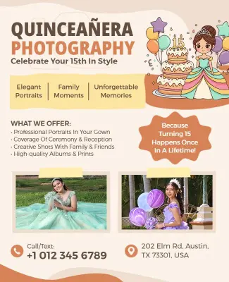 Quinceañera Celebration Photography Service Flyer Template