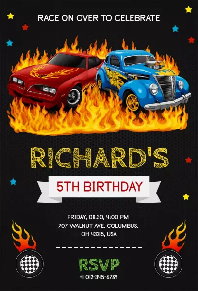 Race Car Adventure 5th Birthday Celebration Invitation Template