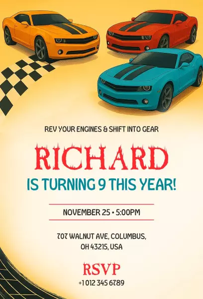 Race Car Adventure Exciting Birthday Celebration Invitation Template