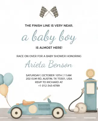 Race Car Baby Shower Invitation Flyer Template
