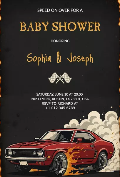 Race Car Theme Baby Shower Celebration Invitation Template