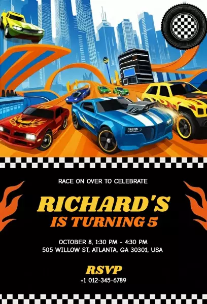 Race Car Theme Boys Birthday Celebration Invitation Template
