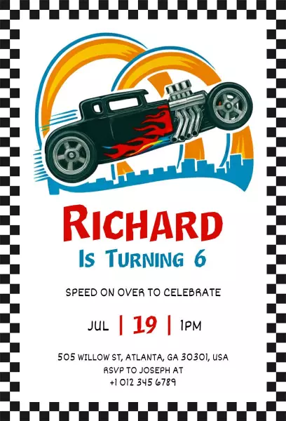 Race Car Theme Exciting Kids Birthday Celebration Invitation Template