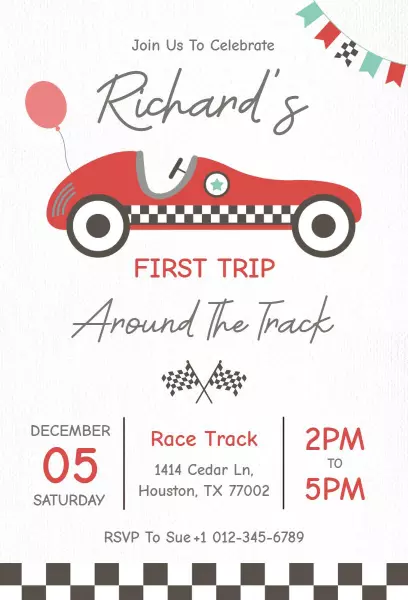 Race Track Cars Birthday Party Celebration Invitation Template