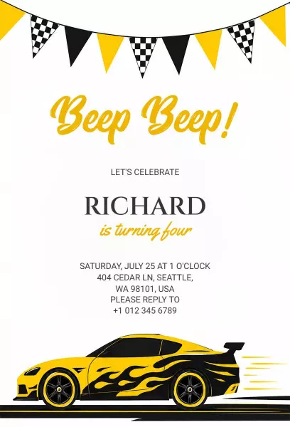 Racecar Adventure Fun Kids Birthday Party Invitation Template