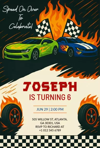 Racecar Adventure Thrilling Cars Birthday Invitation Template