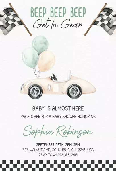 Racecar Theme Exciting Cars Birthday Celebration Invitation Template