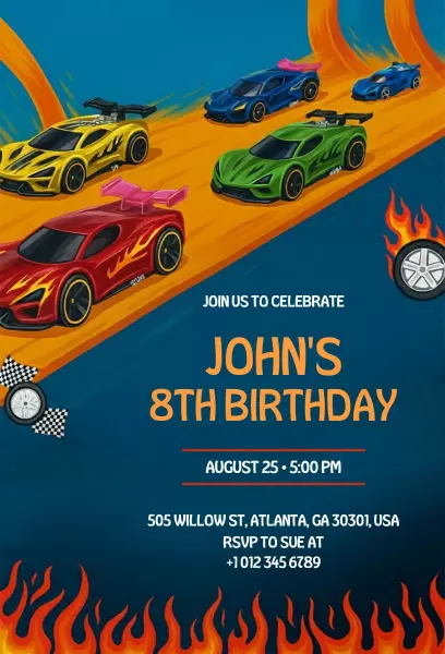 Racing Cars Theme Exciting Birthday Celebration Invitation Template