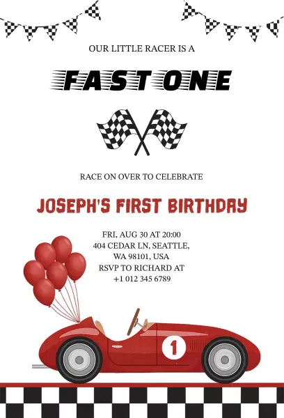 Racing Theme Cars Birthday Celebration Invitation Template