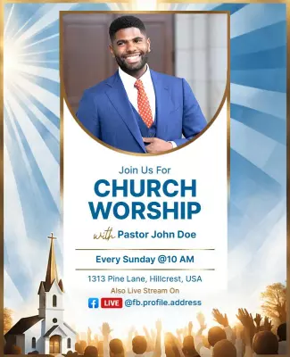 Radiant Blue Church Worship Invitation Poster Template