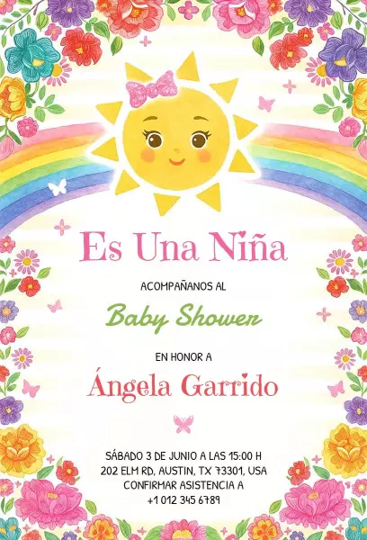 Radiant Floral Sun Themed Baby Shower Invitation Template