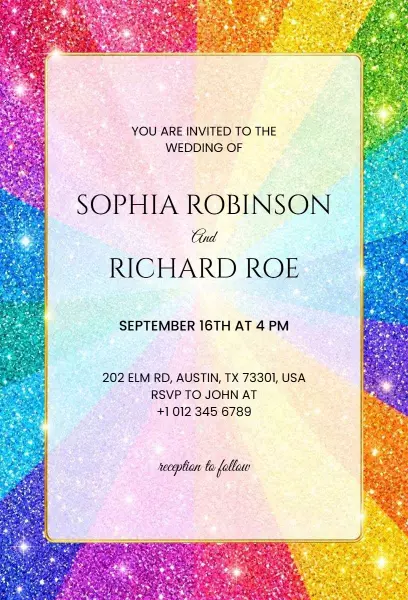 Radiant Rainbow Sparkle Wedding Celebration Invitation Template