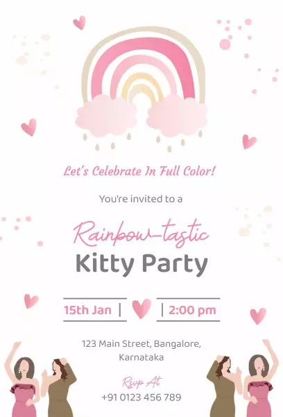 Rainbow-tastic Colorful Kitty Party Celebration Invitation Template