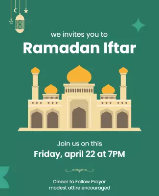 Elegant Green Ramadan Iftar Dinner Invitation Flyer Template