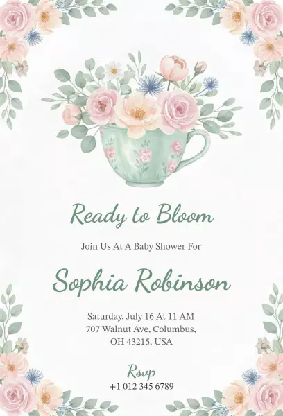 Ready to Bloom Floral Baby Shower Celebration Invitation Template