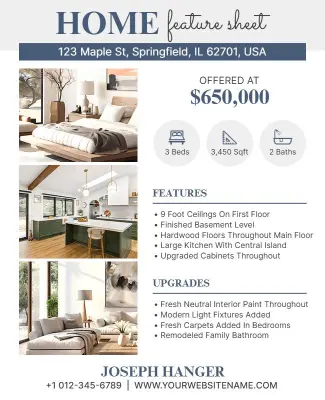 Real Estate Home Feature Sheet Flyer Template