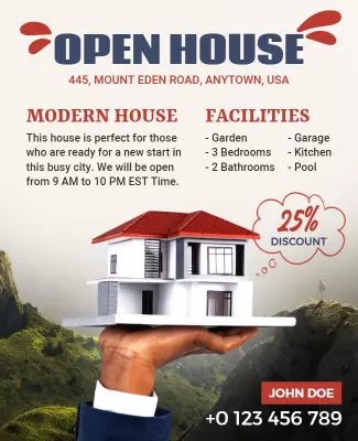 Modern House Open House with Discount Flyer Template