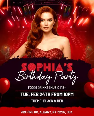 Red and Black Themed Birthday Party Flyer Template