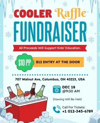 Red and Blue Cooler Raffle Fundraiser Flyer Template
