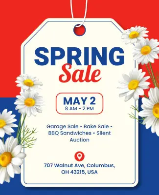 Red and Blue Spring Sale Promotional Flyer Template