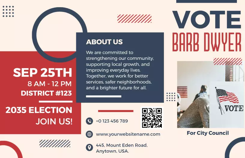 Red and Blue Tri Fold Election Awareness Brochure Template