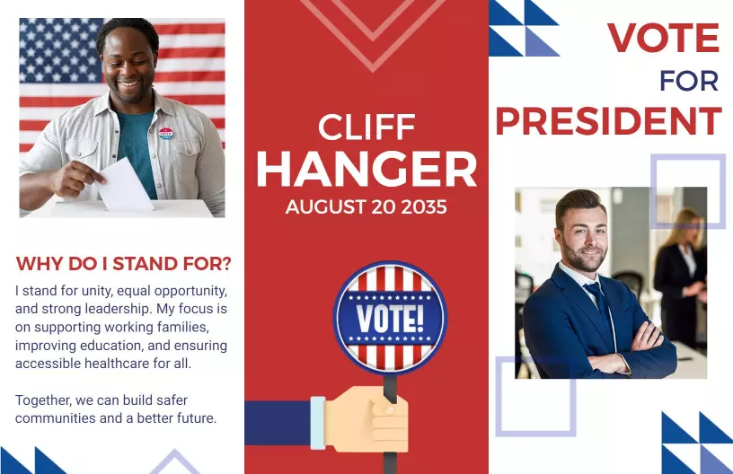 Red and Blue Tri Fold Vote for President Campaign Brochure Template