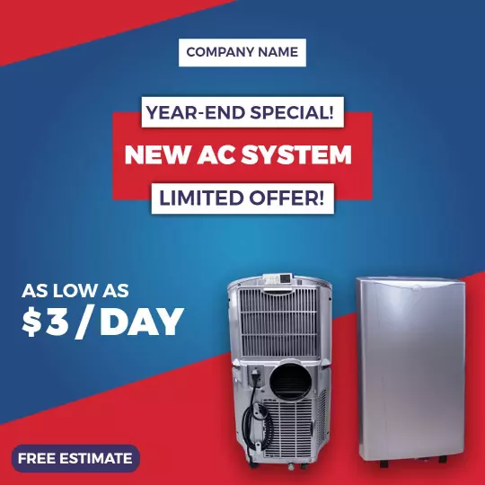 Red and Blue Year-End AC System Offer with Free Estimate Ad Template