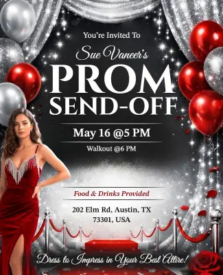 Red and Silver Themed Prom Send-Off Celebration Flyer Template