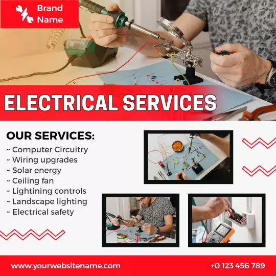 Red and White Electrical Services Promotion for Electronics Ad Template