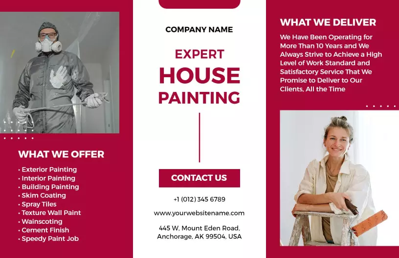 Red and White Expert House Painting Services Brochure Template
