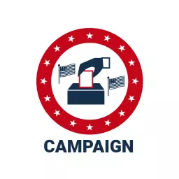 Red and White Icon Featuring Voting Process Campaign Logo Template