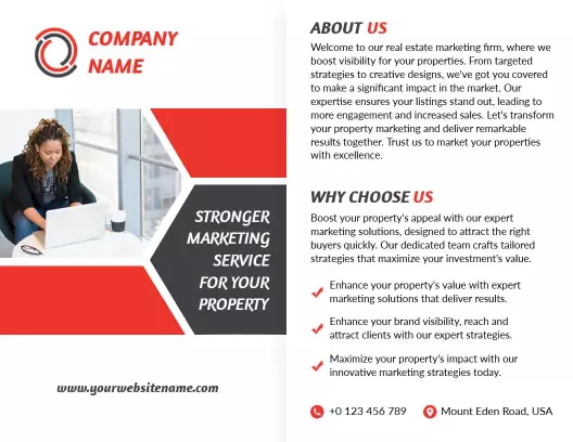 Red and White Real Estate Marketing Solutions Service Brochure Template