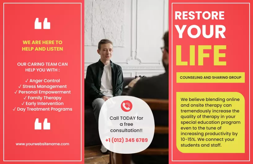 Red and Yellow Counseling Support Services Empowerment Brochure Template