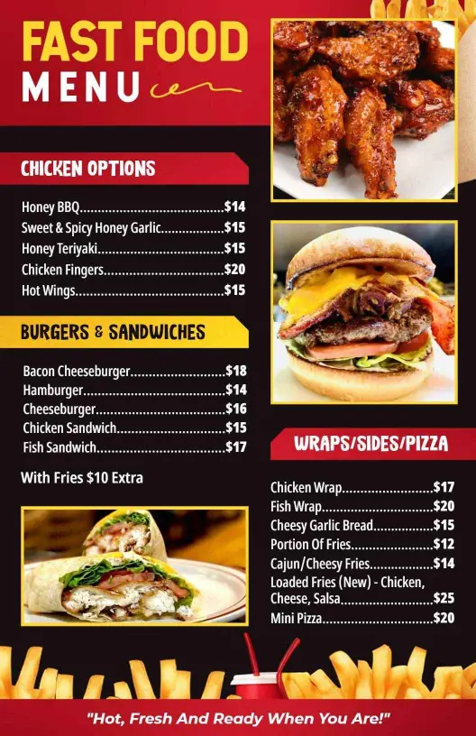 Red and Yellow Fast Food Menu Template