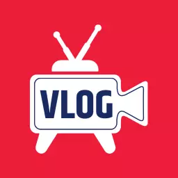 Red Background with Vlog Camera Icon for Creators Logo Template