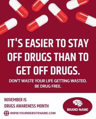 Red Bold Drug Awareness Campaign Poster Template